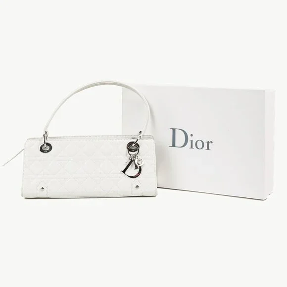 Christian Dior Lady Dior East-West White Leather Double Handle Bag - Picture 14 of 14